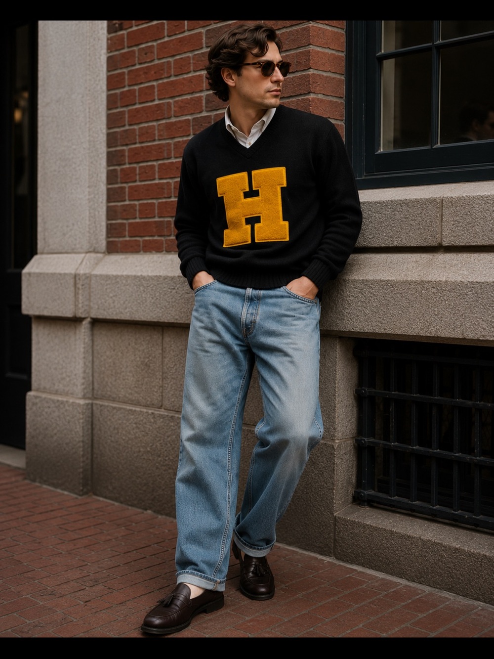 Preppy Vintage Varsity Wool Letter Sweater H USA